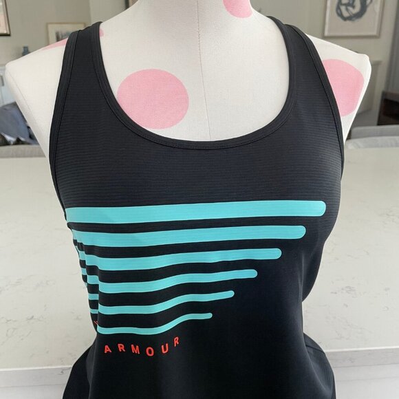 Under Armour Athletic RB Loose Heat Gear Ribbed Running Top Black Blue Org Sz XS - Picture 2 of 9